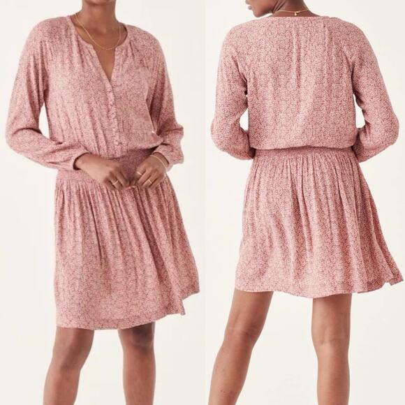 Faherty Montara Dress Size Medium Mauve Leaf Floral Feminine Vacation Casual - Picture 1 of 10